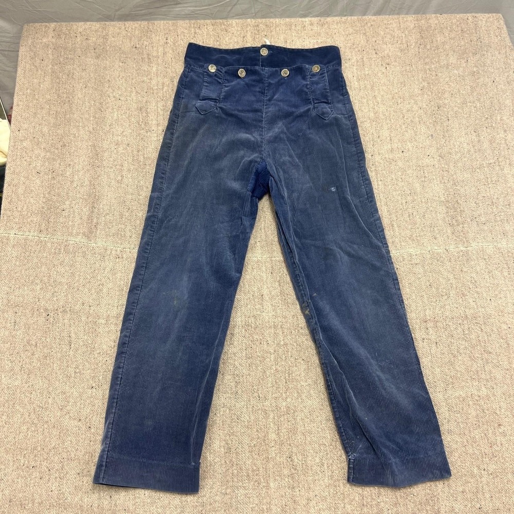 Vintage Corduroy Front Flap Pants Mens 30x28 Blue 1980s Amish Patchwork